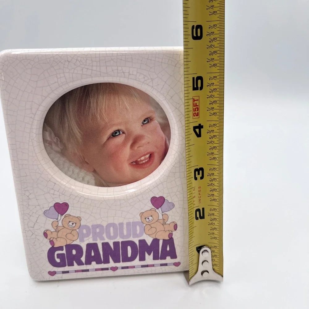 Russ Berrie Proud Grandma Ceramic Picture Frame Vintage Crackle Glaze Bears 5633